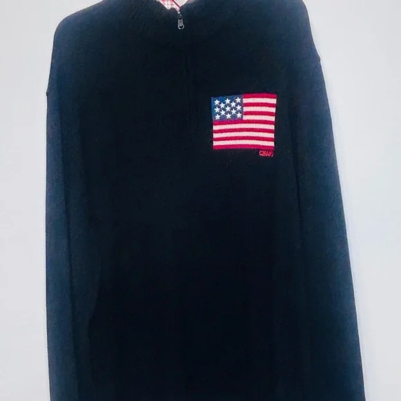 Men's Black Half-Zip Sweater with Flag Patch - Picture 2 of 6